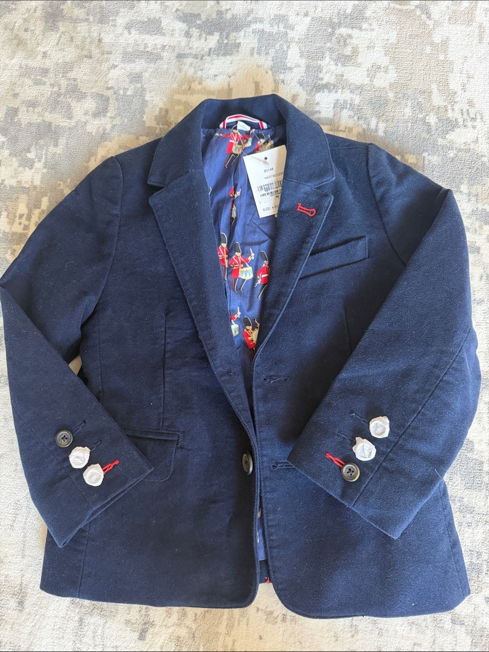 Boden Navy Blazer Jacket with Playful Printed Lining, size 4-5Y